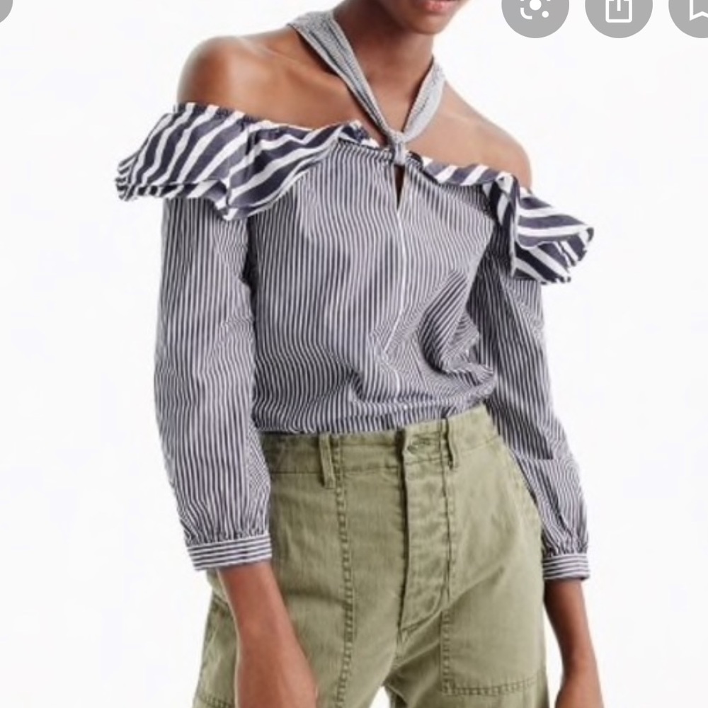 J. Crew Off the Shoulder Tie Neck Blouse